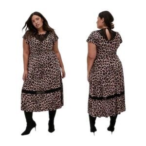 Torrid Size 1 14/16 Leopard Animal Print Curvy Stretch Fit Flare Lace Midi Dress